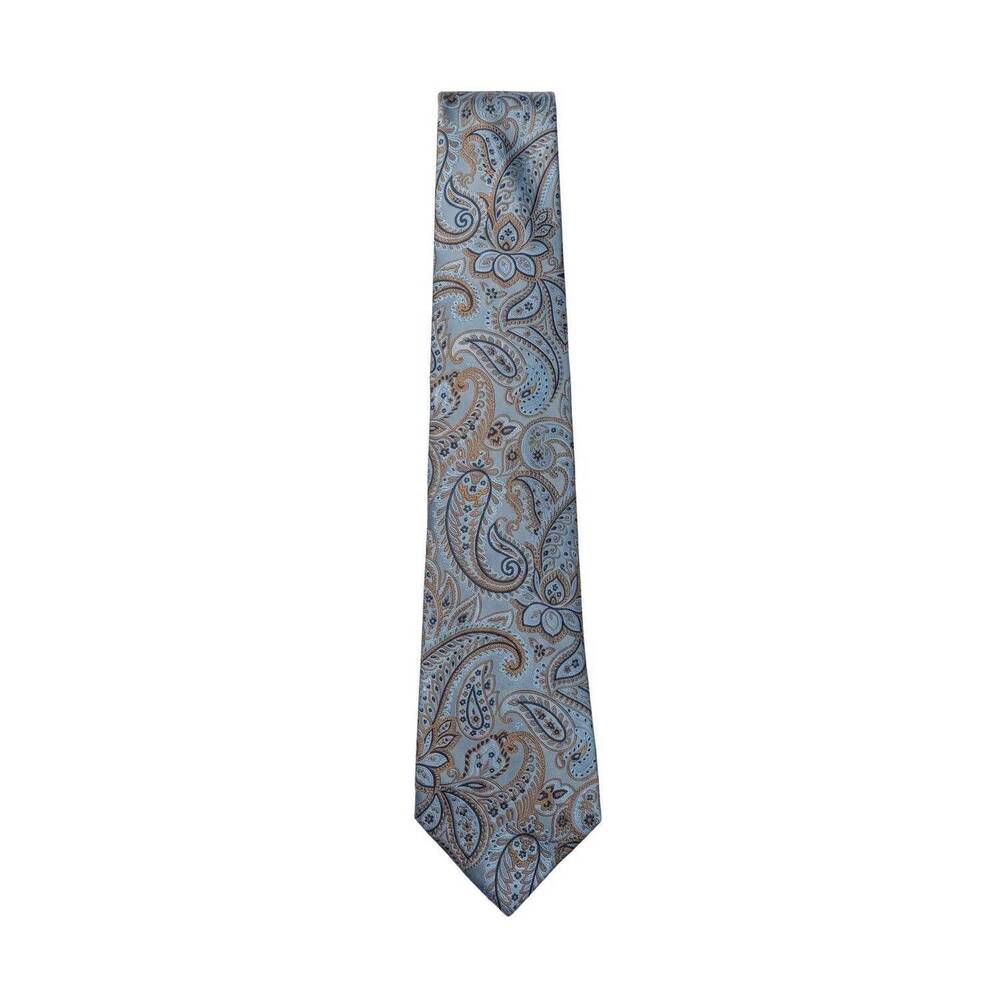 NEW KITON men's paisley silk tie in blue mix